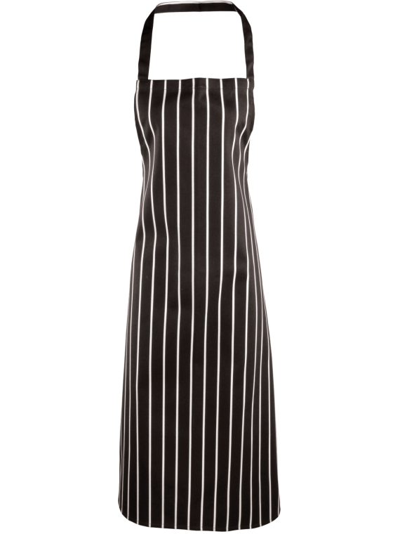 Détail tissu rayures verticales noir et blanc tablier coton robuste