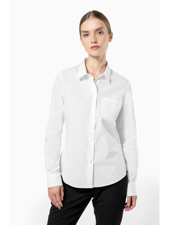 Chemise femme manches longues en popeline Kariban 100% coton entretien facile