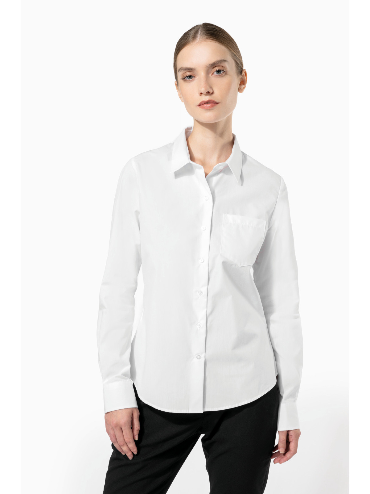 Chemise femme manches longues en popeline Kariban 100% coton entretien facile